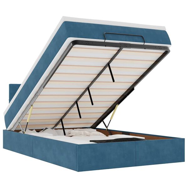 vidaXL Rama ł&oacute;żka otomana z materacem, niebieska, 120x200 cm, aksamit