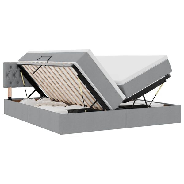 vidaXL Ł&oacute;żko Ze LED Lights Jasnoszary 200 x 200 cm tkanina