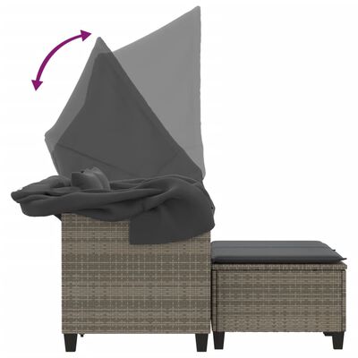 vidaXL 2-os. sofa ogrodowa z daszkiem i podnóżkami, szara, rattan PE