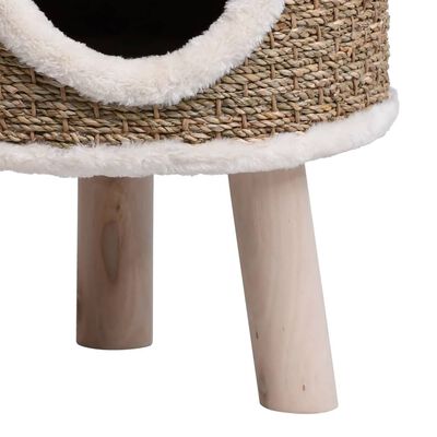 vidaXL Domek dla kota z drewnianymi nóżkami, 41 cm, trawa morska