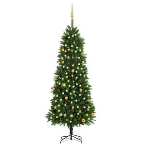 vidaXL Sztuczna choinka z lampkami i bombkami, 240 cm, zielona