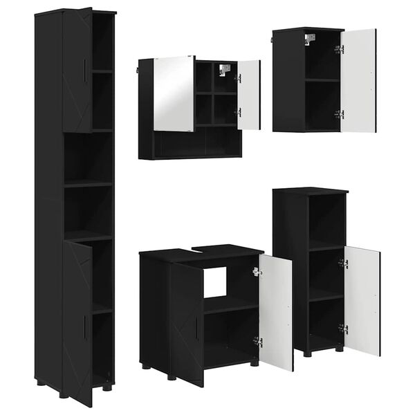 vidaXL Zestaw mebli łazienkowych Montowane na ścianie 5 pcs Czarny