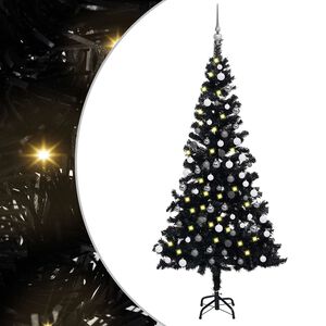 vidaXL Sztuczna choinka z lampkami i bombkami, czarna, 120 cm, PVC