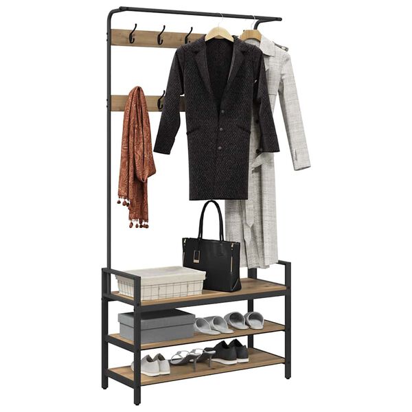 vidaXL Wieszak na płaszcze z p&oacute;łką Dąb rzemieślniczy 95 x 34 x 184 cm