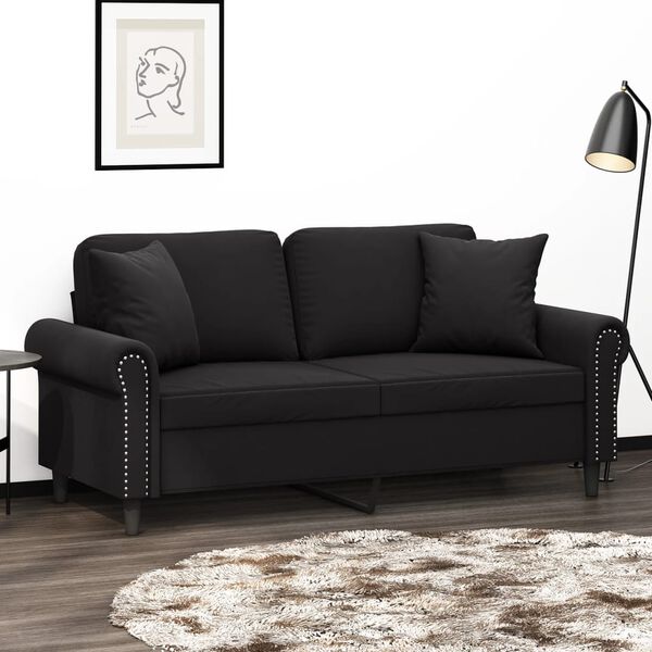 vidaXL 2-osobowa sofa z poduszkami, czarna, 140 cm, aksamit