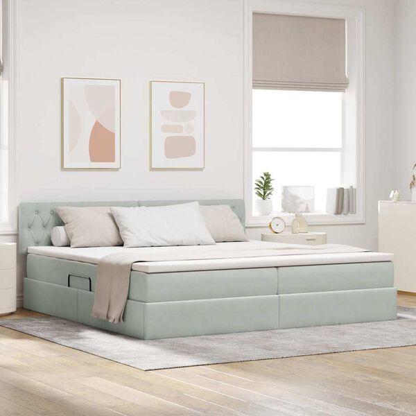 vidaXL Ł&oacute;żko z miejscem na przechowywanie i LED Jasnoszary Aksamit