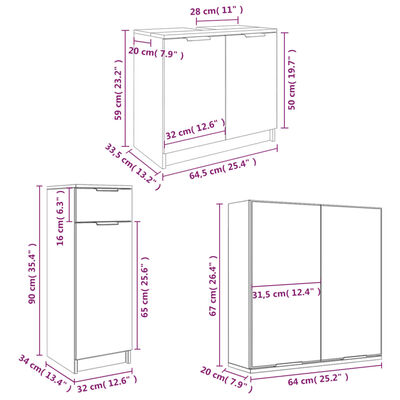 vidaXL 4-częściowy zestaw szafek łazienkowych, szary dąb sonoma