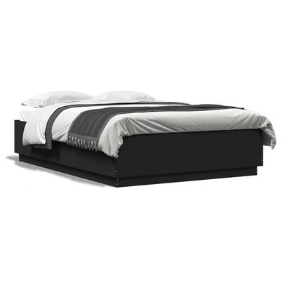 vidaXL Rama łóżka z LED, czarna, 140x200 cm, materiał drewnopochodny