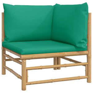 vidaXL Narożna sofa ogrodowa z zielonymi poduszkami, bambusowa
