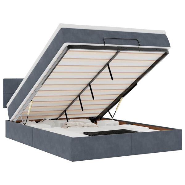 vidaXL Rama ł&oacute;żka otomana z materacem, szara, 140x190 cm, aksamit