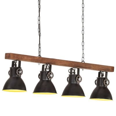 vidaXL Industrialna lampa sufitowa, czarna, E27, drewno mango