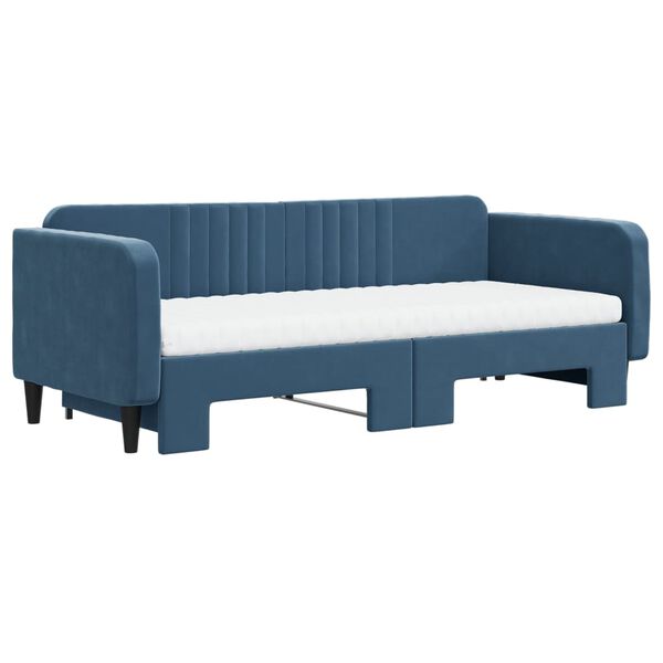 vidaXL Sofa rozsuwana z materacami, niebieska, 90x200 cm, aksamit