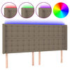 vidaXL Zagł&oacute;wek do ł&oacute;żka z LED, taupe, 163x16x118/128 cm, tkanina