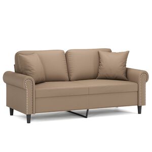 vidaXL 2-osobowa sofa z poduszkami, cappuccino, 140 cm, sztuczna sk&oacute;ra