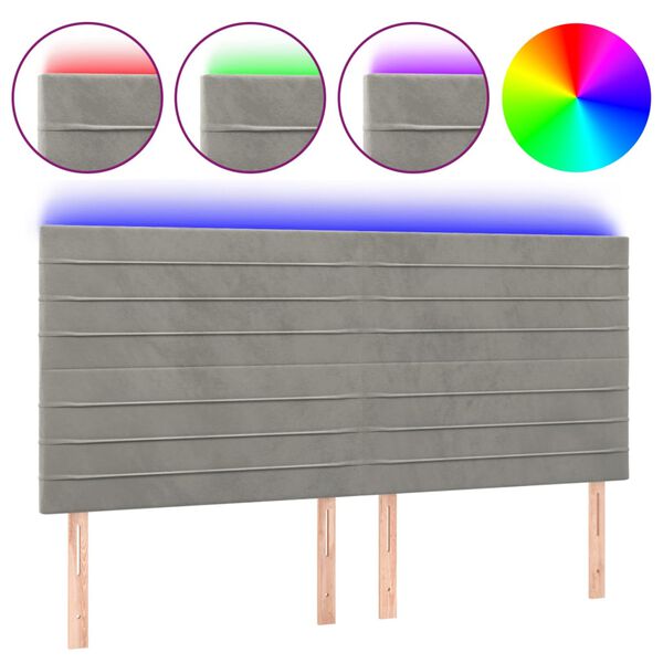 vidaXL Zagł&oacute;wek do ł&oacute;żka z LED, jasnoszary, 180x5x118/128 cm, aksamit