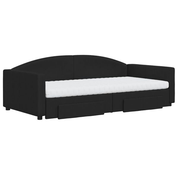 vidaXL Sofa rozsuwana z szufladami, czarna, 100x200 cm, tkanina
