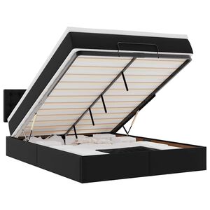 vidaXL Ł&oacute;żko otomana z materacami i LED, czarna, 140x190cm, ekosk&oacute;ra