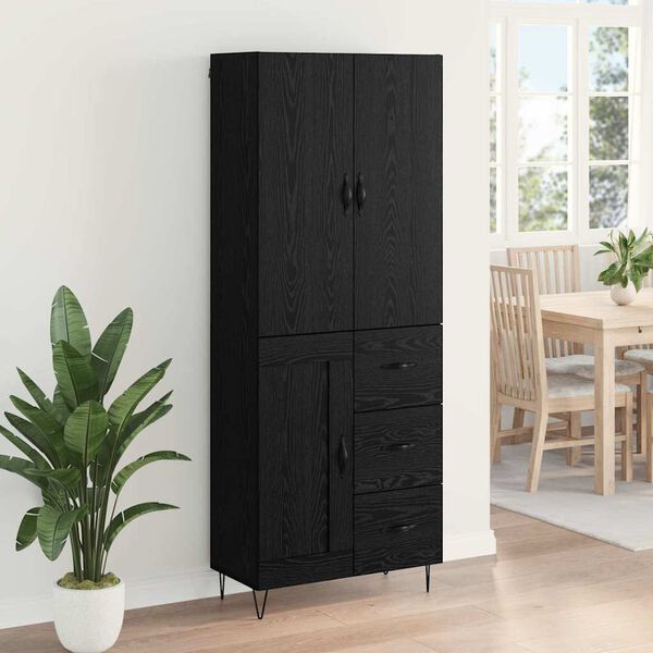 vidaXL Highboard 2 pcs Czarny Dąb Drewno inżynieryjne i szkło