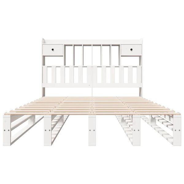 vidaXL Ł&oacute;żko z regałem, bez materaca, białe, 140x200 cm, sosnowe