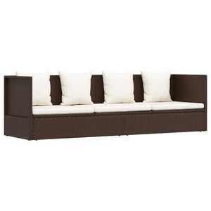 vidaXL Sofa ogrodowa z poduszkami, polirattan, brązowa