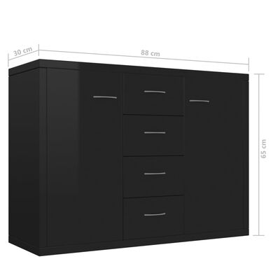vidaXL Szafka na wysoki połysk, czarna, 88 x 30 x 65 cm, płyta wiórowa