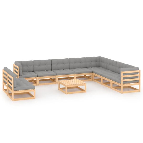 vidaXL 11-cz. zestaw mebli ogrodowych z poduszkami, drewno sosnowe