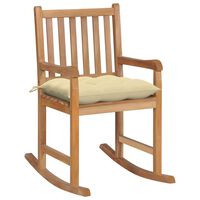 vidaXL Fotel bujany z kremową poduszką, lite drewno tekowe