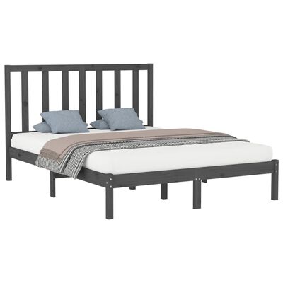 vidaXL Rama łóżka, szara, lite drewno, 150x200 cm