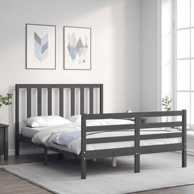 vidaXL Rama łóżka z wezgłowiem, szara, 140x200 cm, lite drewno