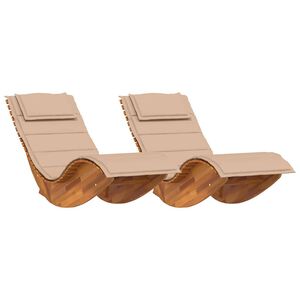 vidaXL Leżak z poduszką 2-osoba 2 pcs Brązowy Lite Drewno Akacji