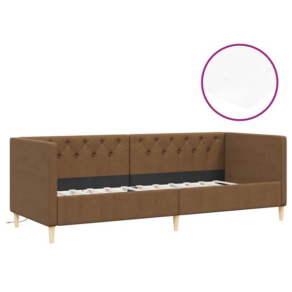 vidaXL Ł&oacute;żko dzienne z materacem i USB, brązowa tkanina, 90x200 cm