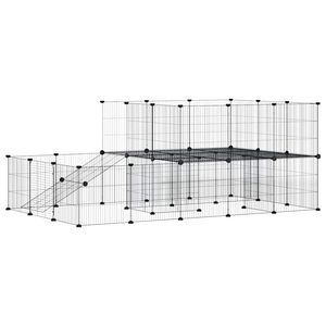 vidaXL Klatka dla zwierząt z bramką, 44 panele, czarna, 175x105x70 cm, stal
