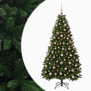 vidaXL Sztuczna choinka, średniozielona, z bombkami 180 cm 300 LED