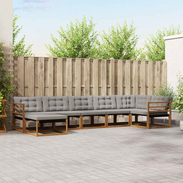 vidaXL Zestaw sof na zewnątrz z poduszką 7 pcs Naturalny i Jasny Szary