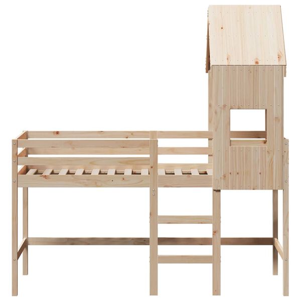 vidaXL Ł&oacute;żko na antresoli, z drabiną i dachem, 90x190 cm, sosna