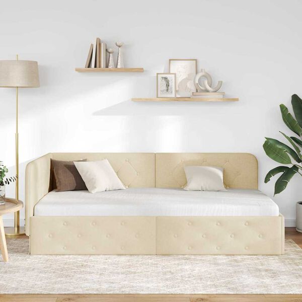 vidaXL Rama ł&oacute;żka narożnego Kremowy 100 x 200 cm tkanina