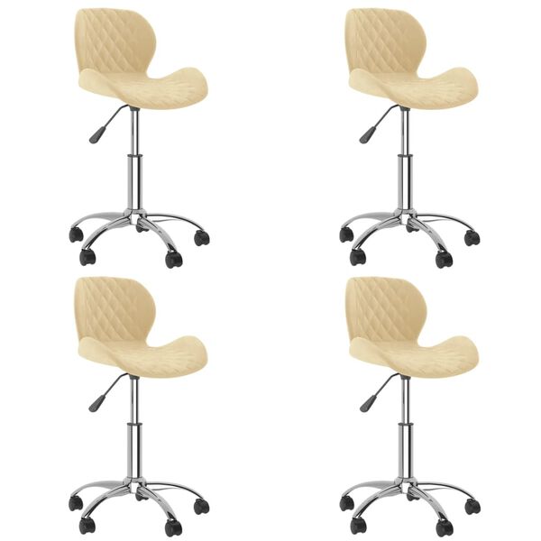 vidaXL Obrotowe krzesła stołowe, 4 szt., kremowe, obite aksamitem