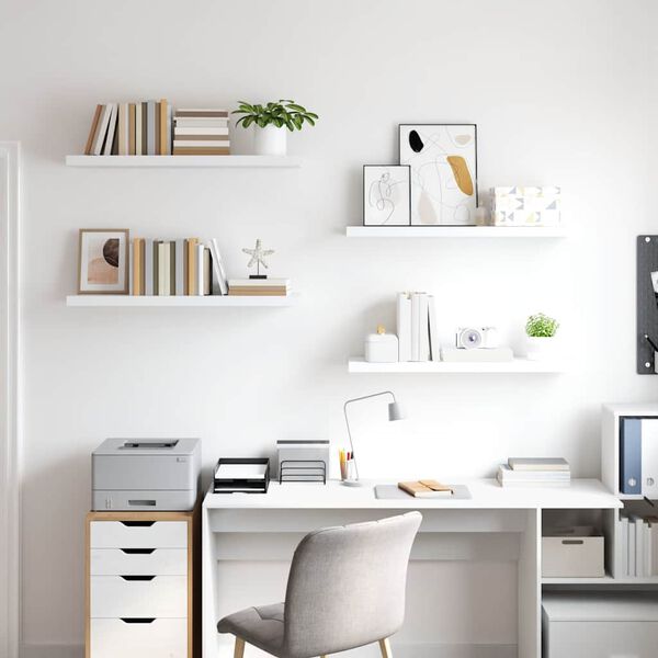 vidaXL P&oacute;łki ścienne, 4 szt., białe, 90x23,5x3,8 cm, MDF