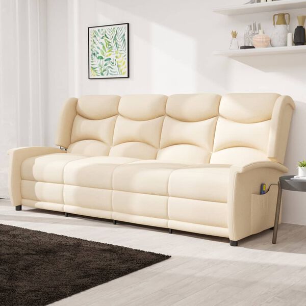 vidaXL Rozkładany fotel masujący, 4-os., kremowy, obity tkaniną