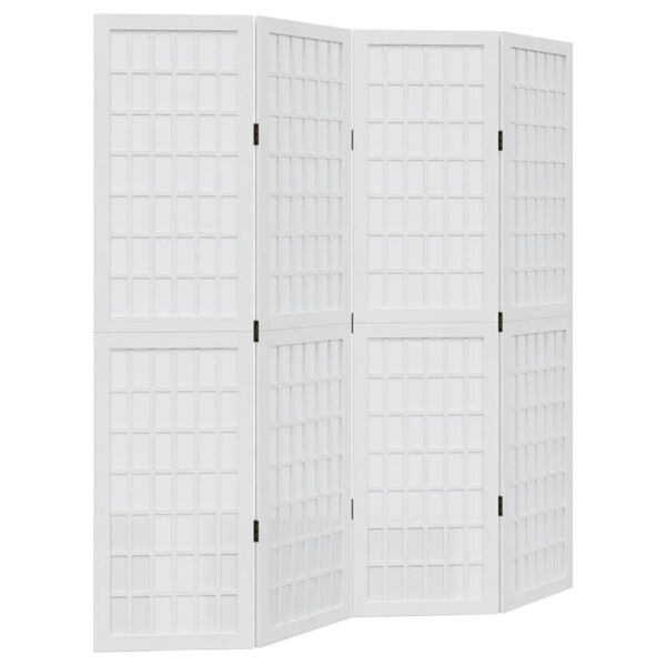 vidaXL Parawan pokojowy, 4-panelowy, biały, lite drewno paulowni