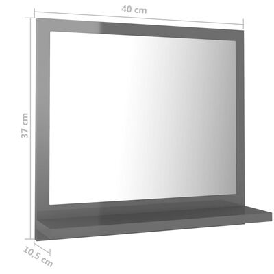 vidaXL Lustro łazienkowe, wysoki połysk, szare, 40x10,5x37 cm, płyta