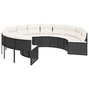 vidaXL Sofa ogrodowa z poduszkami, okrągła, czarny rattan PE