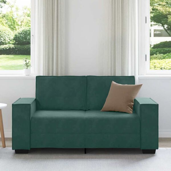 vidaXL Sofa 2-osobowa, ciemnozielona, 160x78x84 cm, tapicerowana aksamitem