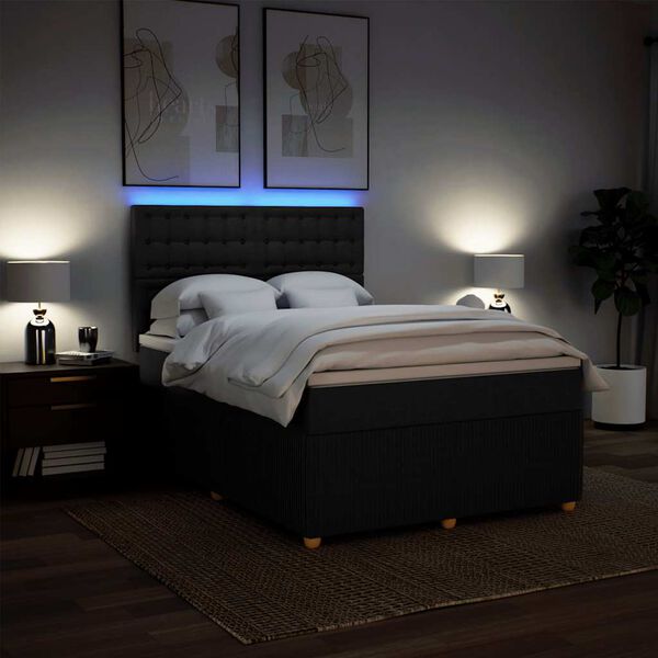 vidaXL Ł&oacute;żko kontynentalne z materacem, czarne, tkanina 160x200 cm