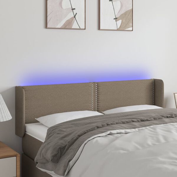 vidaXL Zagł&oacute;wek do ł&oacute;żka z LED, taupe, 147x16x78/88 cm, tkanina