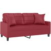 vidaXL 2-os. sofa z poduszkami, winna czerwień, 140 cm, sztuczna sk&oacute;ra