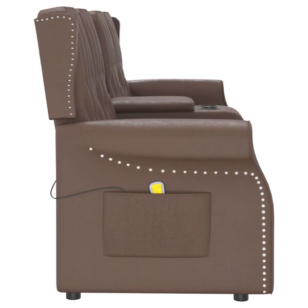 vidaXL Rozkładany fotel masujący z uchwytem, 4-os., brązowy, ekosk&oacute;ra