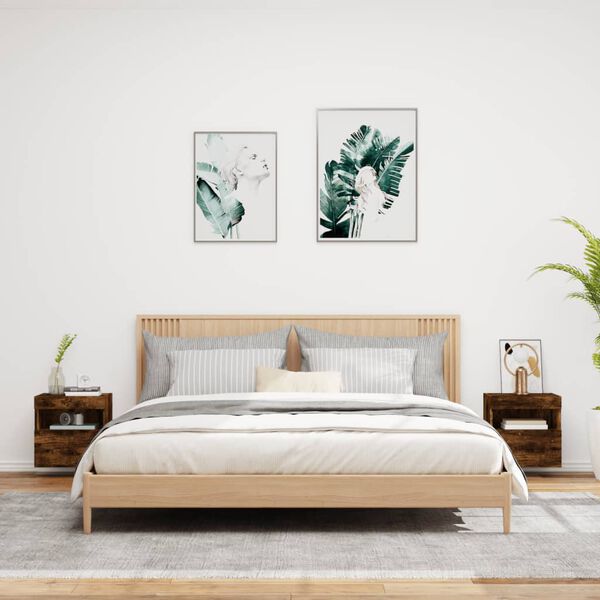 vidaXL Ścienne szafki TV z LED, 2 szt., przydymiony dąb, 40x30x40 cm