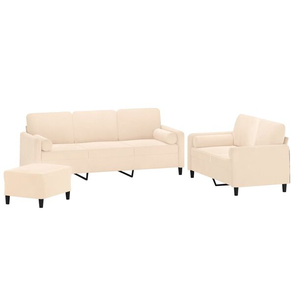 vidaXL 3-częściowy komplet wypoczynkowy z poduszkami, kremowy, aksamit