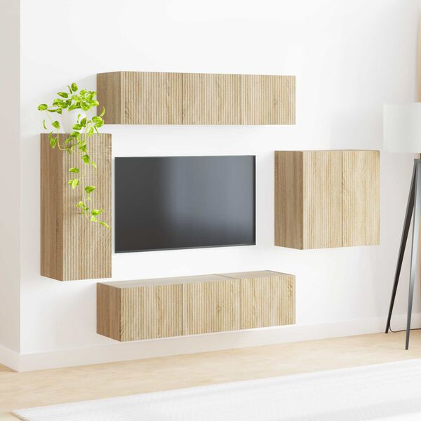 vidaXL Zestaw szafki pod telewizor na ścianę 6 pcs Dąb Sonoma